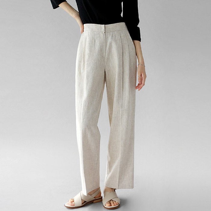 Two-pin tuck linen pants