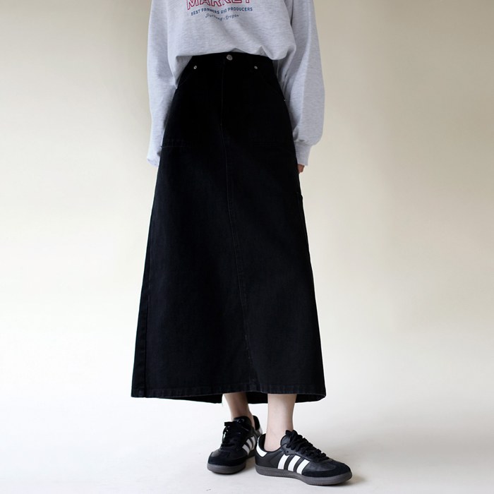 Cargo denim long skirt