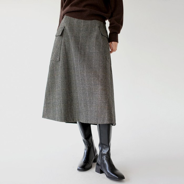 Check A-line Wool Skirt