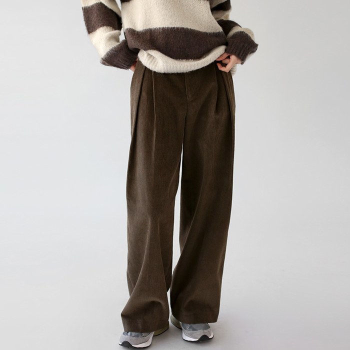 Pintuck corduroy wide pants